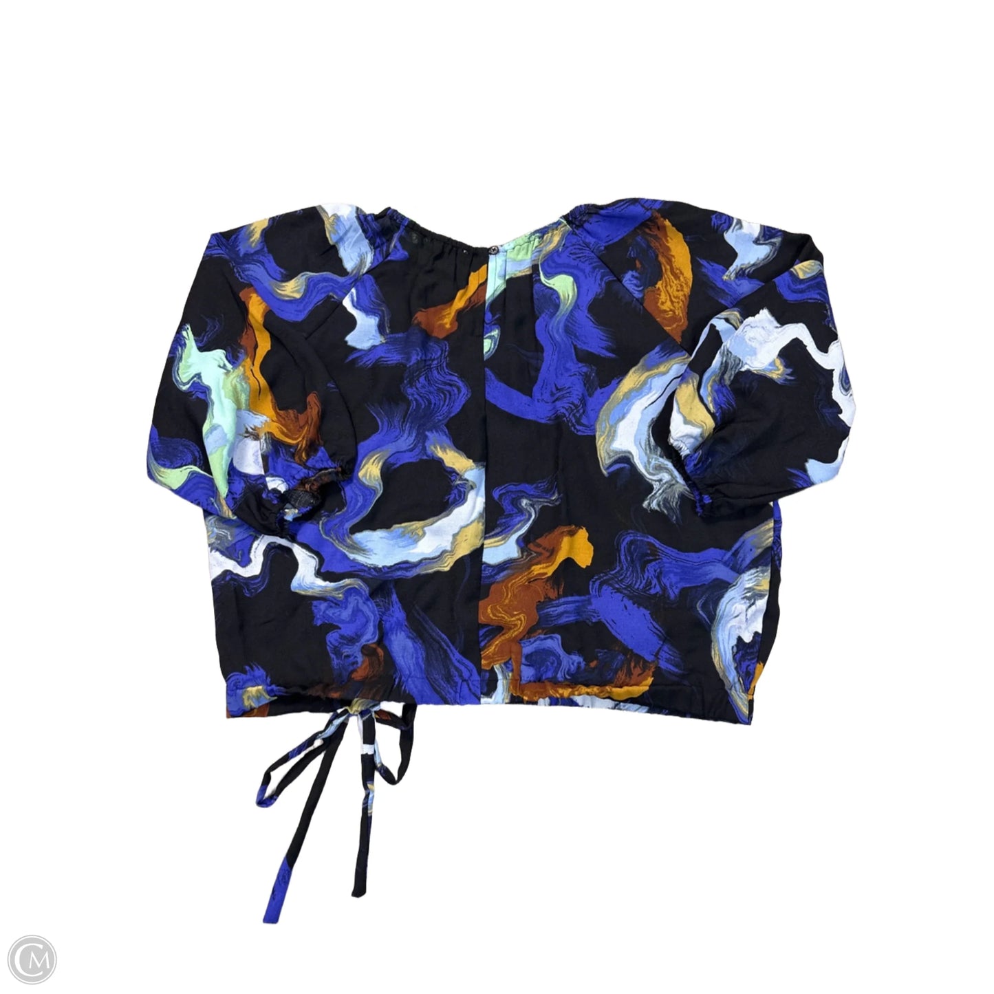 Blouse 3/4 Sleeve By Nine West Apparel In Black & Blue, Size: L