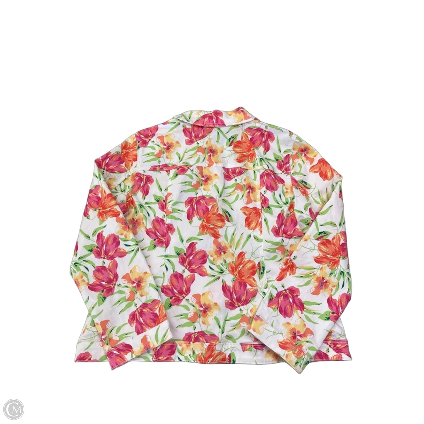 Jacket Denim By Chicos In Floral Print, Size: L