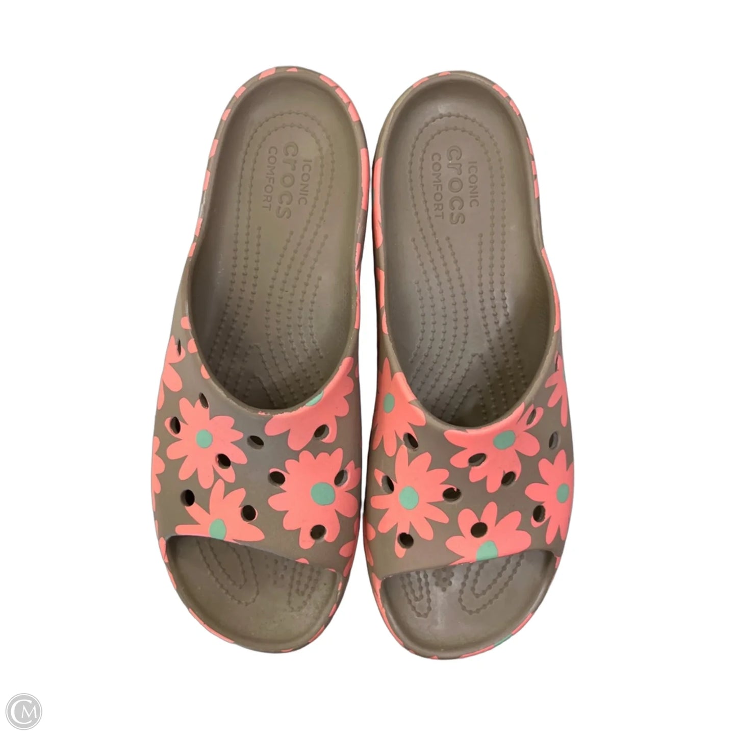 Sandals Flats By Crocs In Floral Print, Size: 10