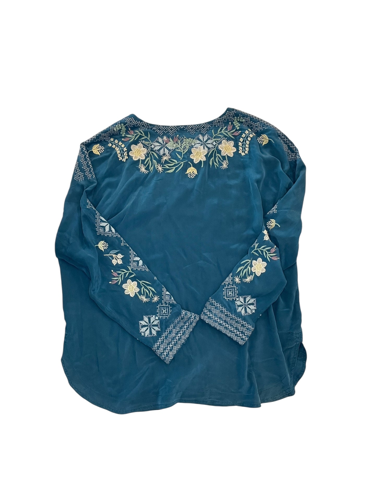 Blouse Ls By Johnny Was In Teal, Size:Xl