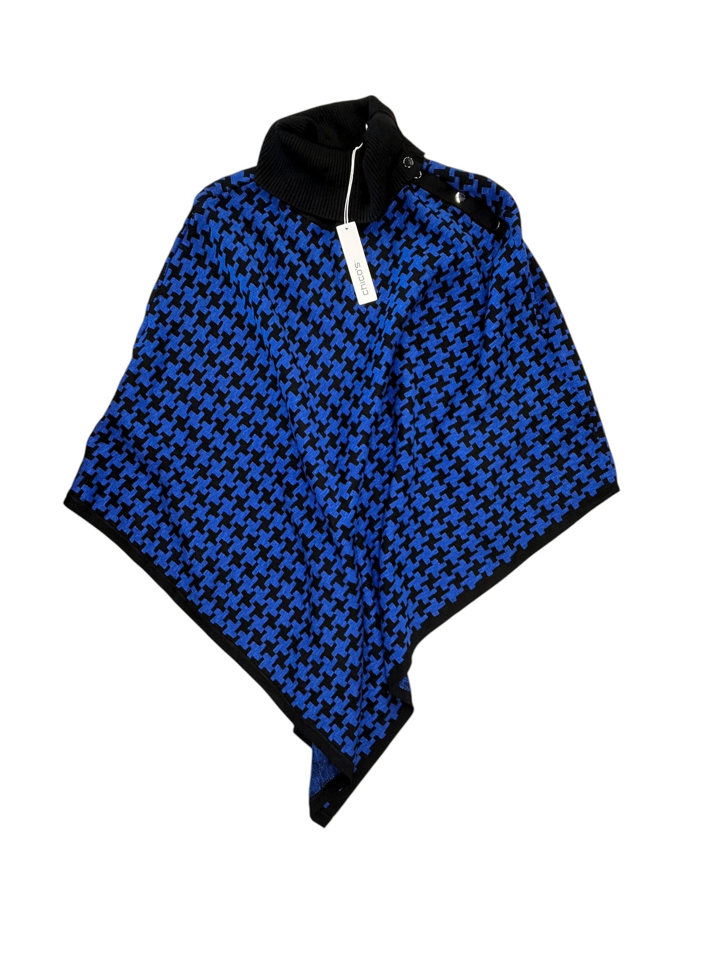 Poncho By Chicos In Black & Blue, Size:S