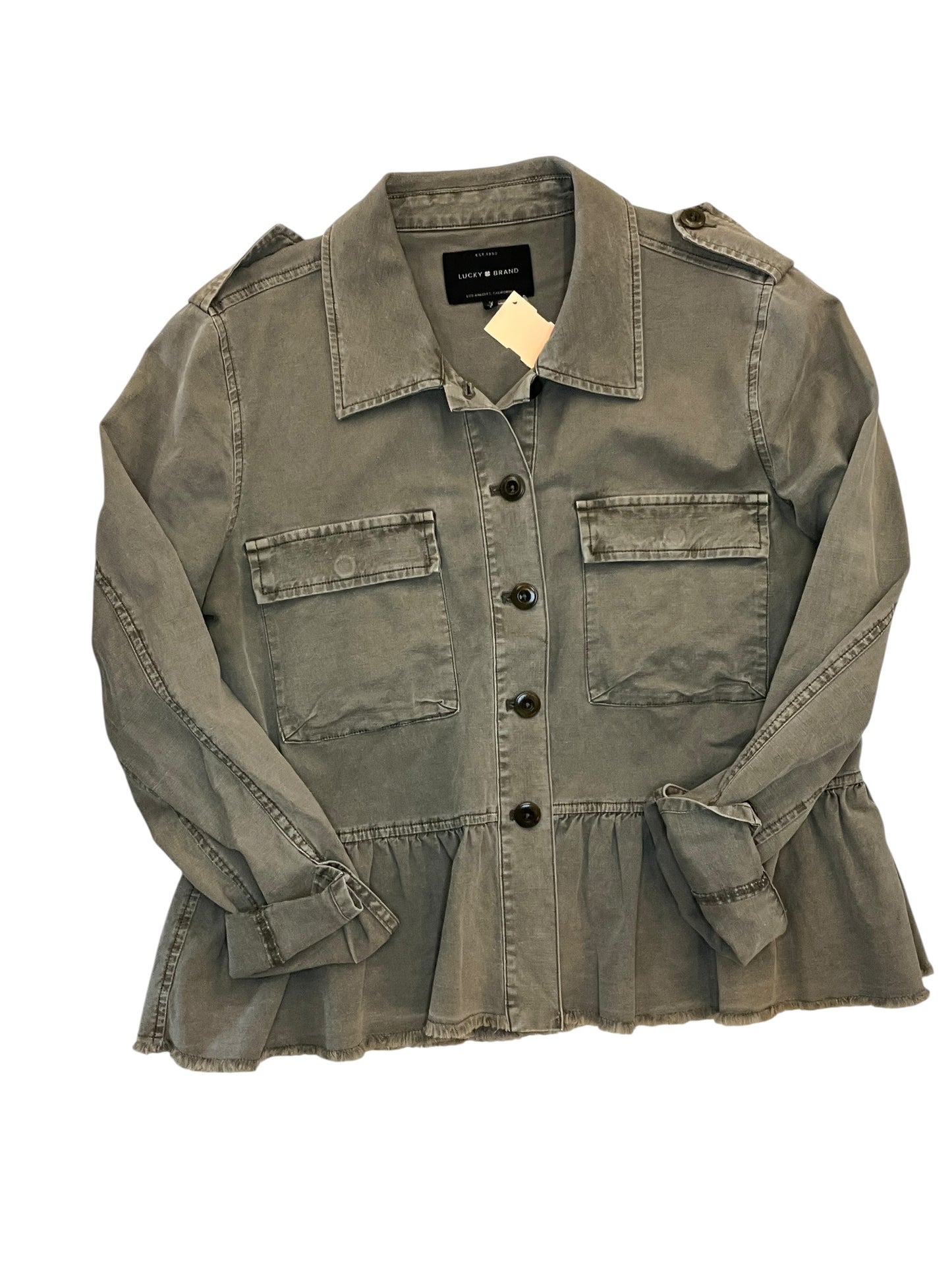Jacket Denim By Lucky Brand In Brown Denim, Size:M