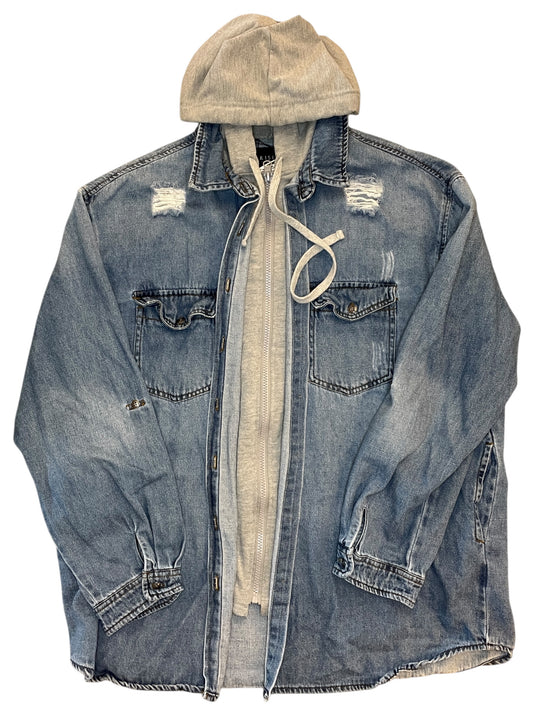 Jacket Denim By Risen In Blue & Grey, Size:L