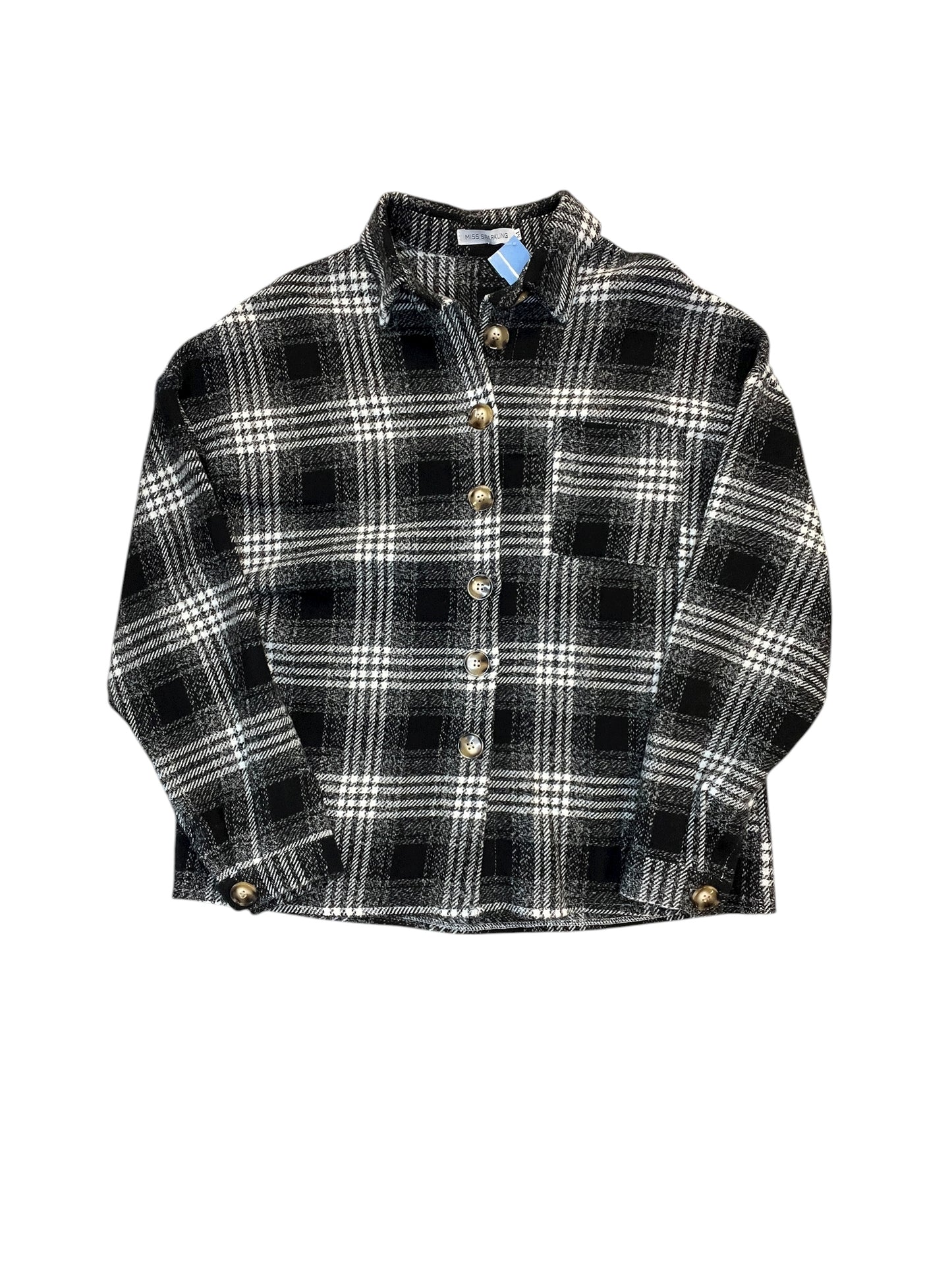 Jacket Shirt By Miss Sparkling In Plaid Pattern, Size:M