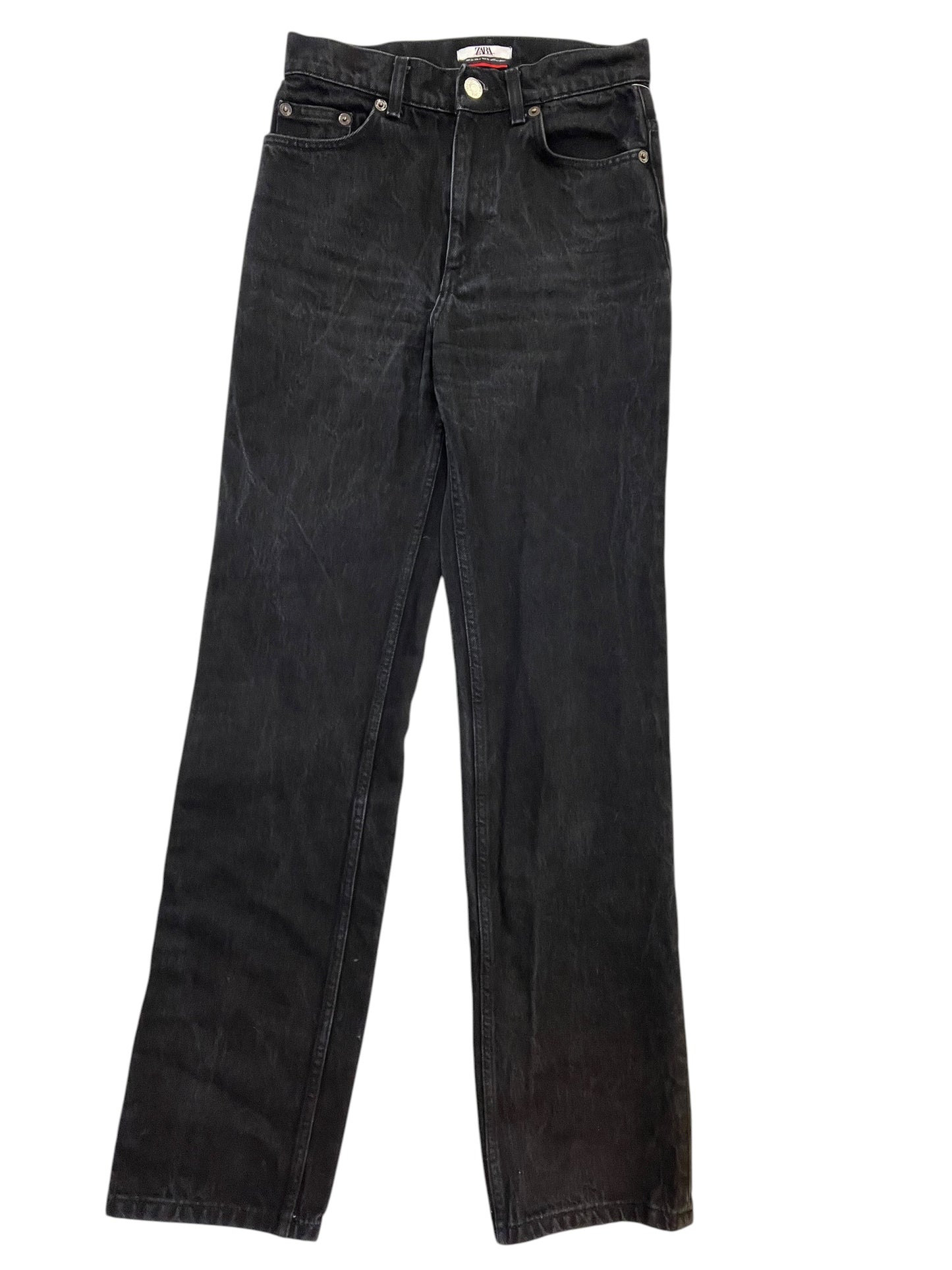 Jeans Straight By Zara In Black Denim, Size:4