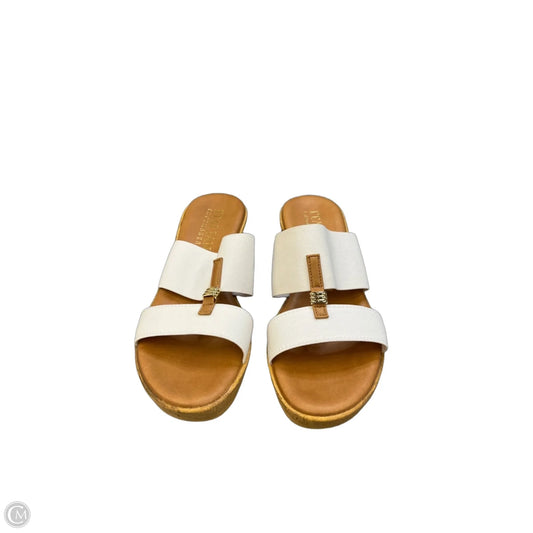 Sandals Heels Block By Italian Shoemakers In Tan & White, Size: 8