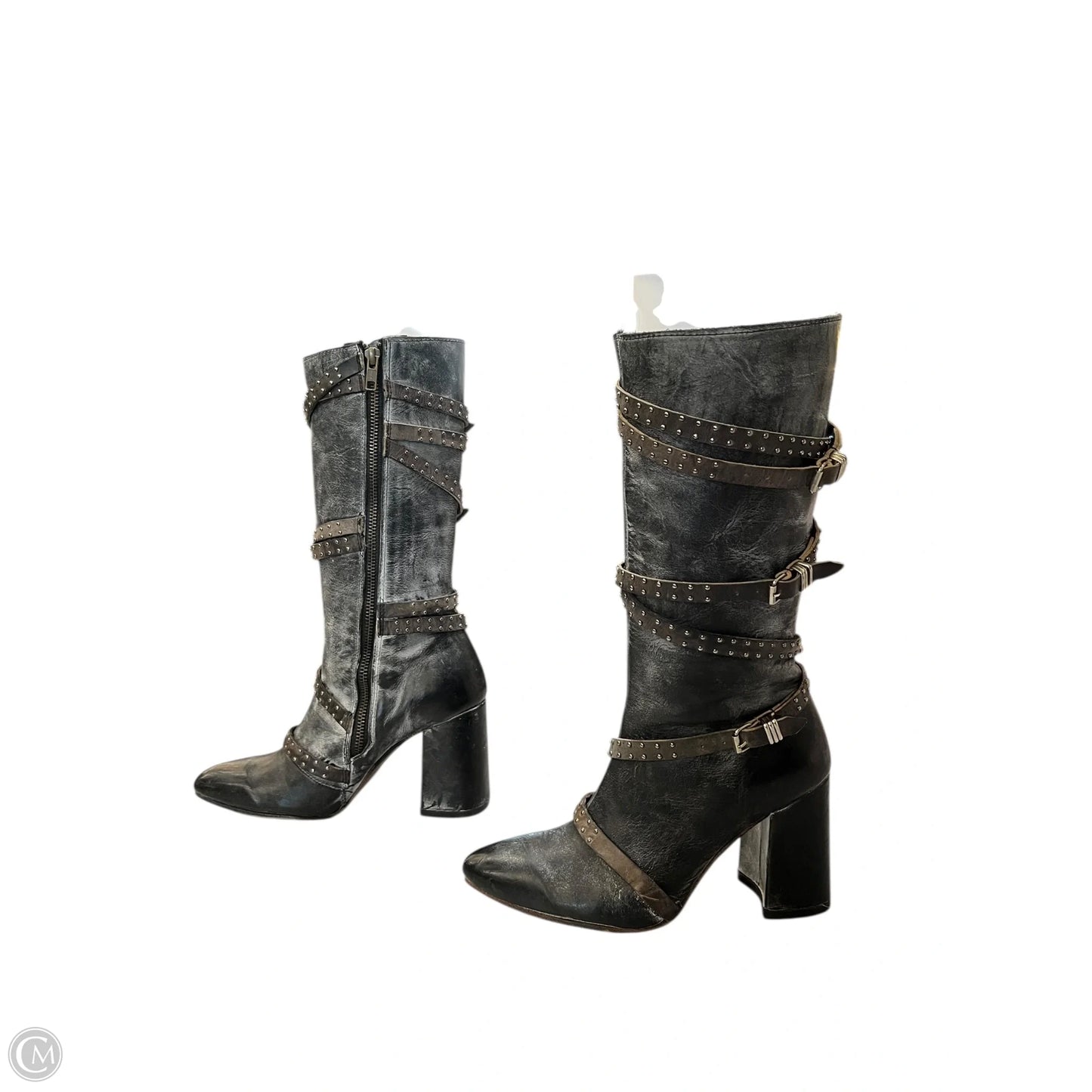 Boots Mid-calf Heels By Freebird In Grey, Size: 6