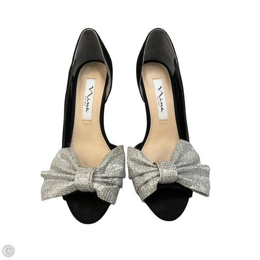 Sandals Heels Kitten By Nina In Black & Silver, Size: 6