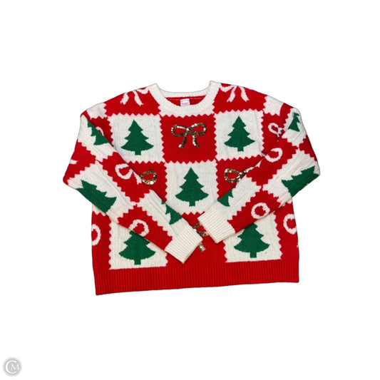 Sweater By Holiday Time In Red & White, Size: M