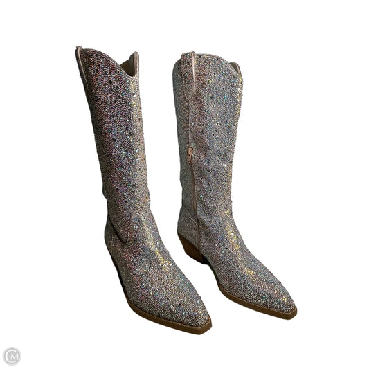 Boots Mid-calf Heels By Betsey Johnson In Silver, Size: 10