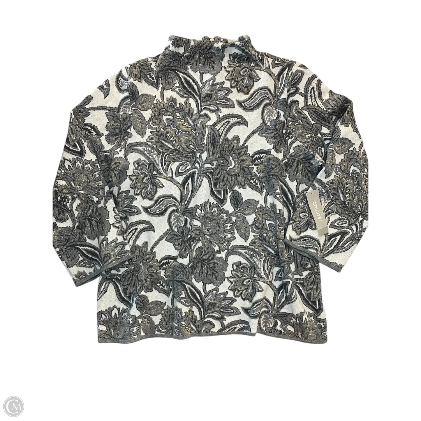 Top Long Sleeve By Chicos In Grey & White, Size: L