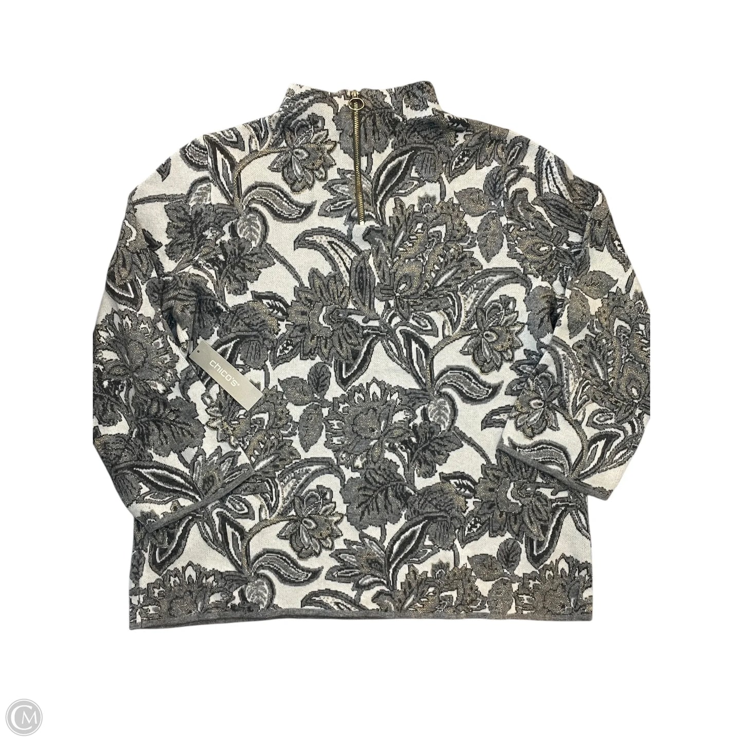 Top Long Sleeve By Chicos In Grey & White, Size: L