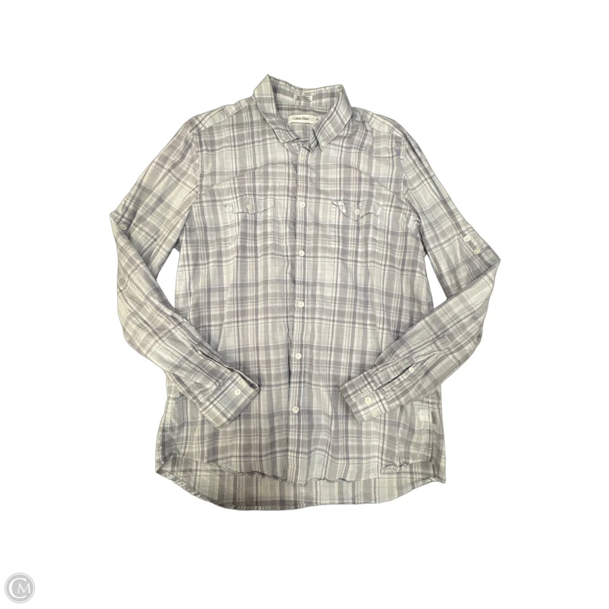 Top Long Sleeve By Calvin Klein In Plaid Pattern, Size: L