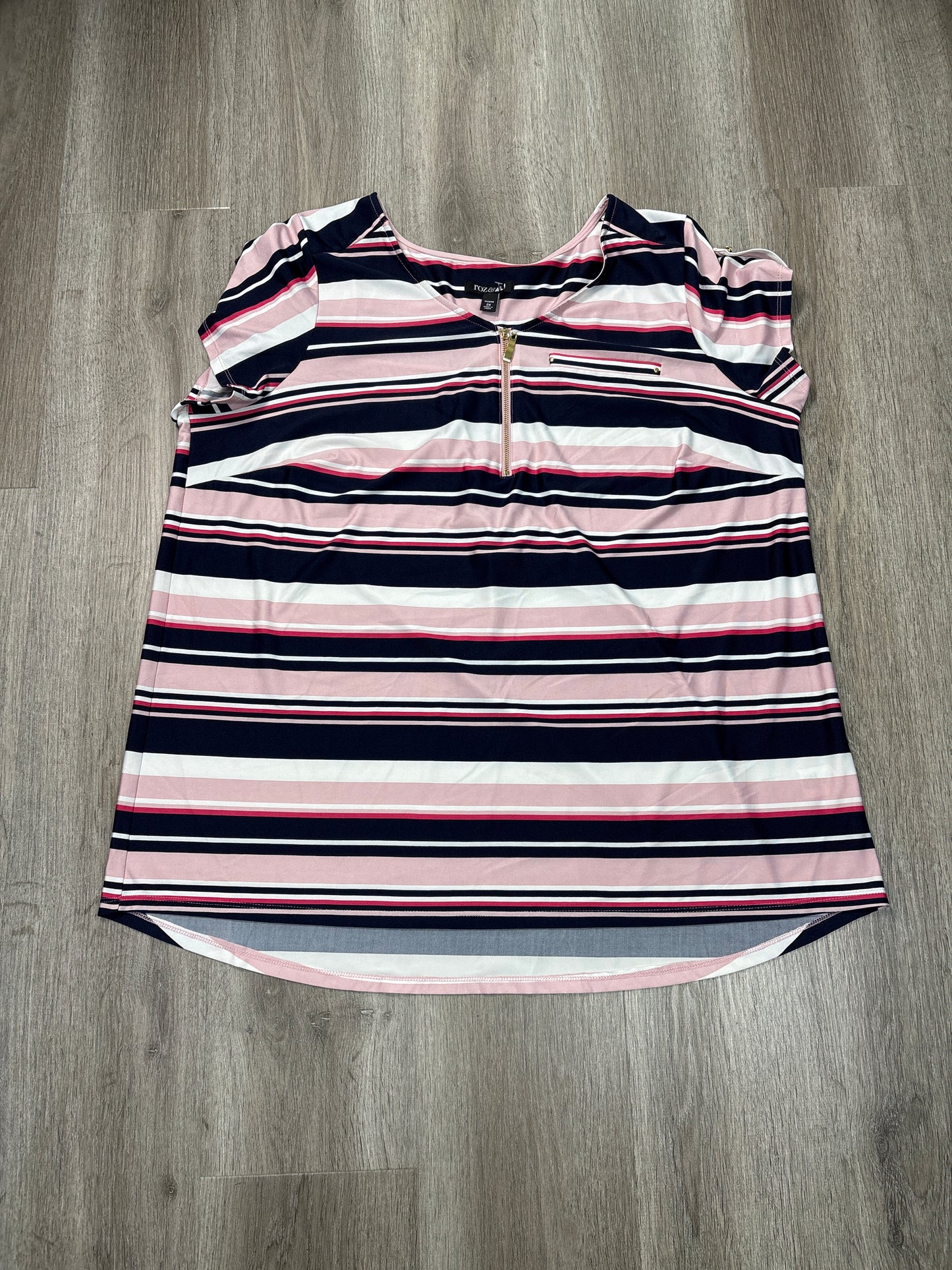 Blouse Short Sleeve By Roz And Ali In Striped Pattern, Size: 2x