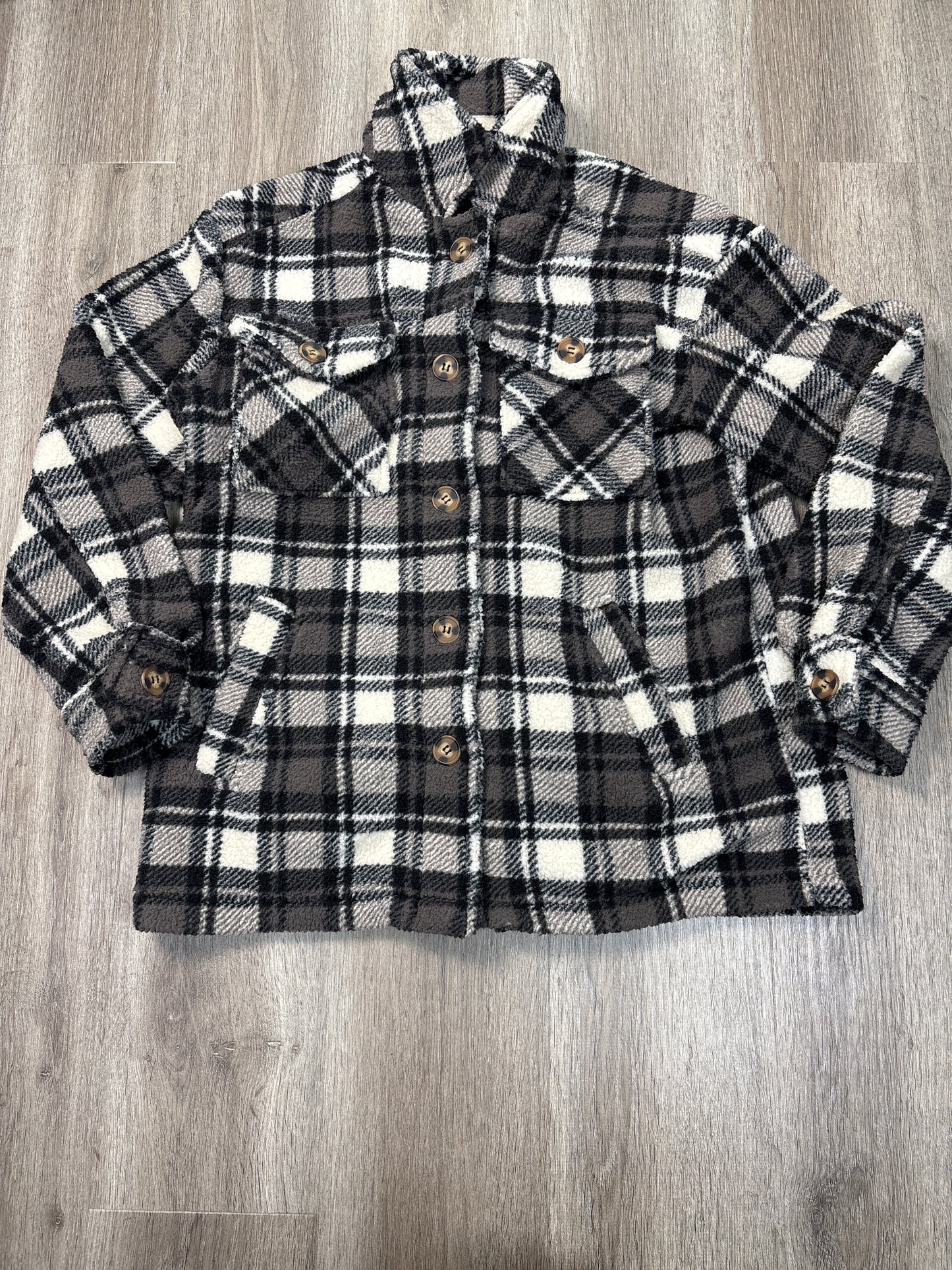 Jacket Shirt By Love Tree In Plaid Pattern, Size: S