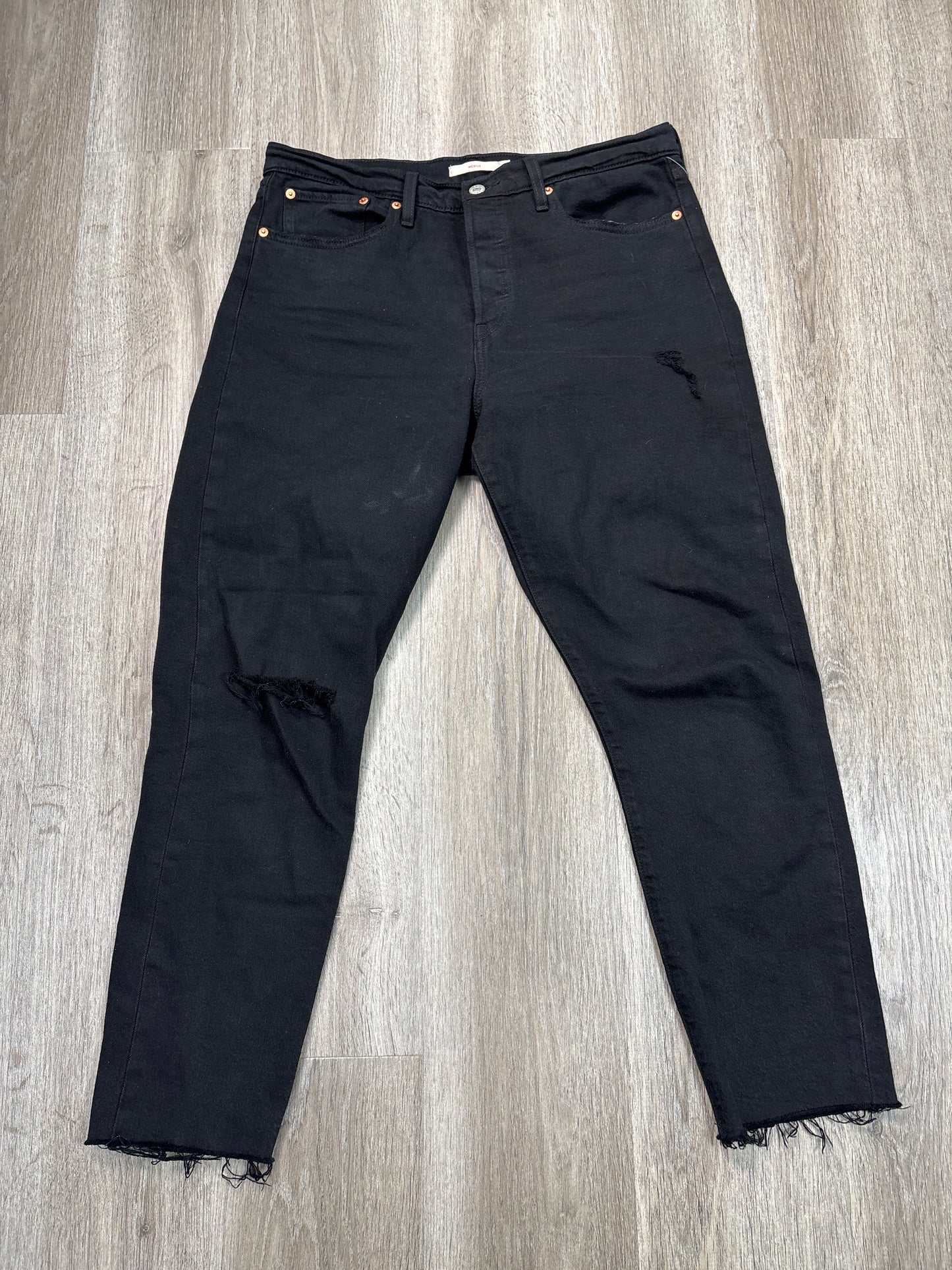 Jeans Straight By Levis In Black Denim, Size: 12