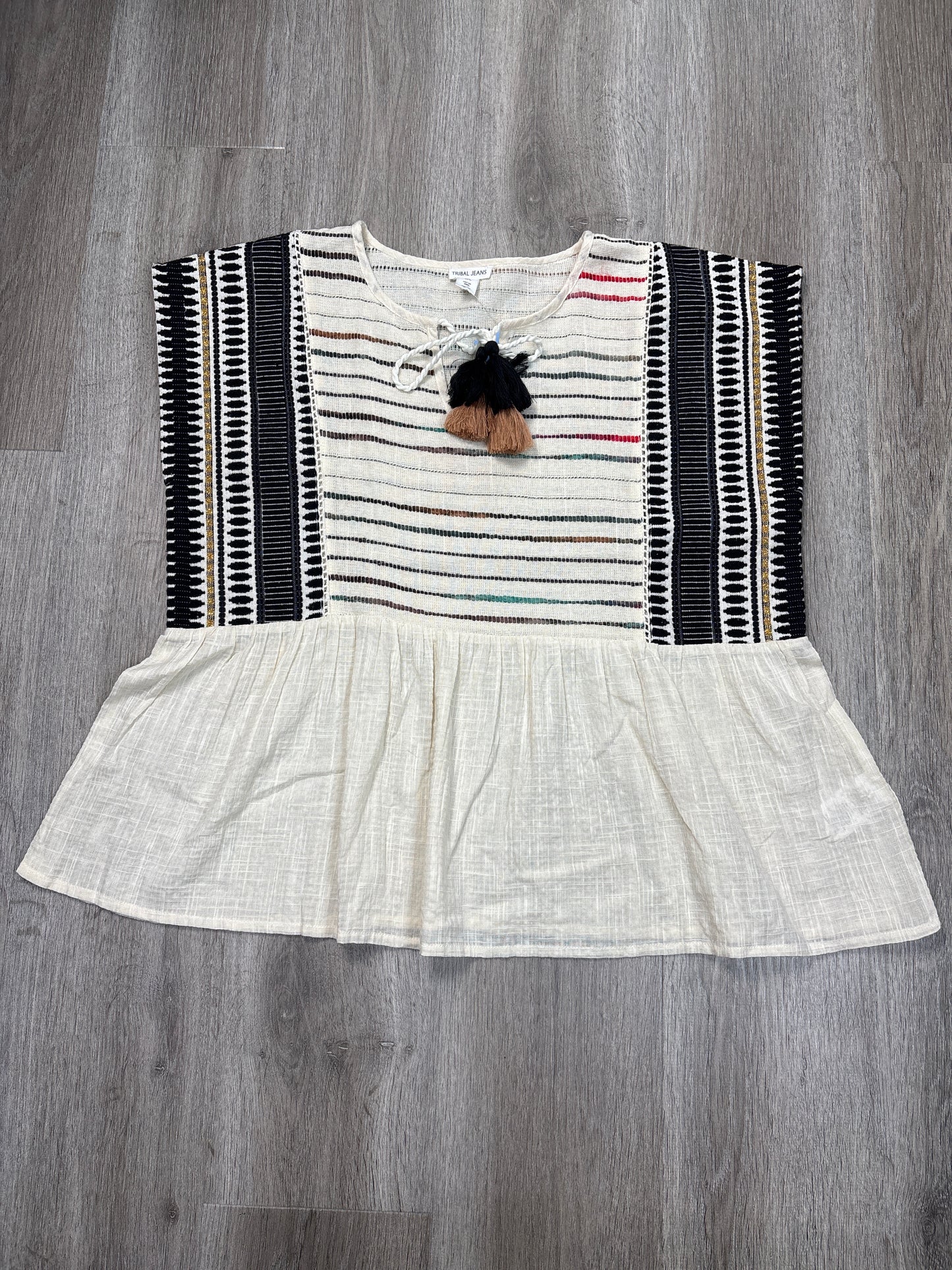 Blouse Short Sleeve By Tribal In White, Size: L