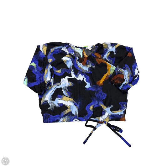 Blouse 3/4 Sleeve By Nine West Apparel In Black & Blue, Size: L