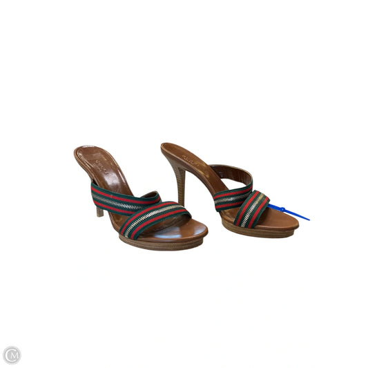 Sandals Luxury Designer By Gucci In Green & Red, Size: 6.5