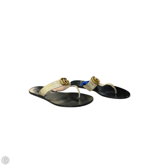 Sandals Luxury Designer By Gucci In Gold, Size: 7.5