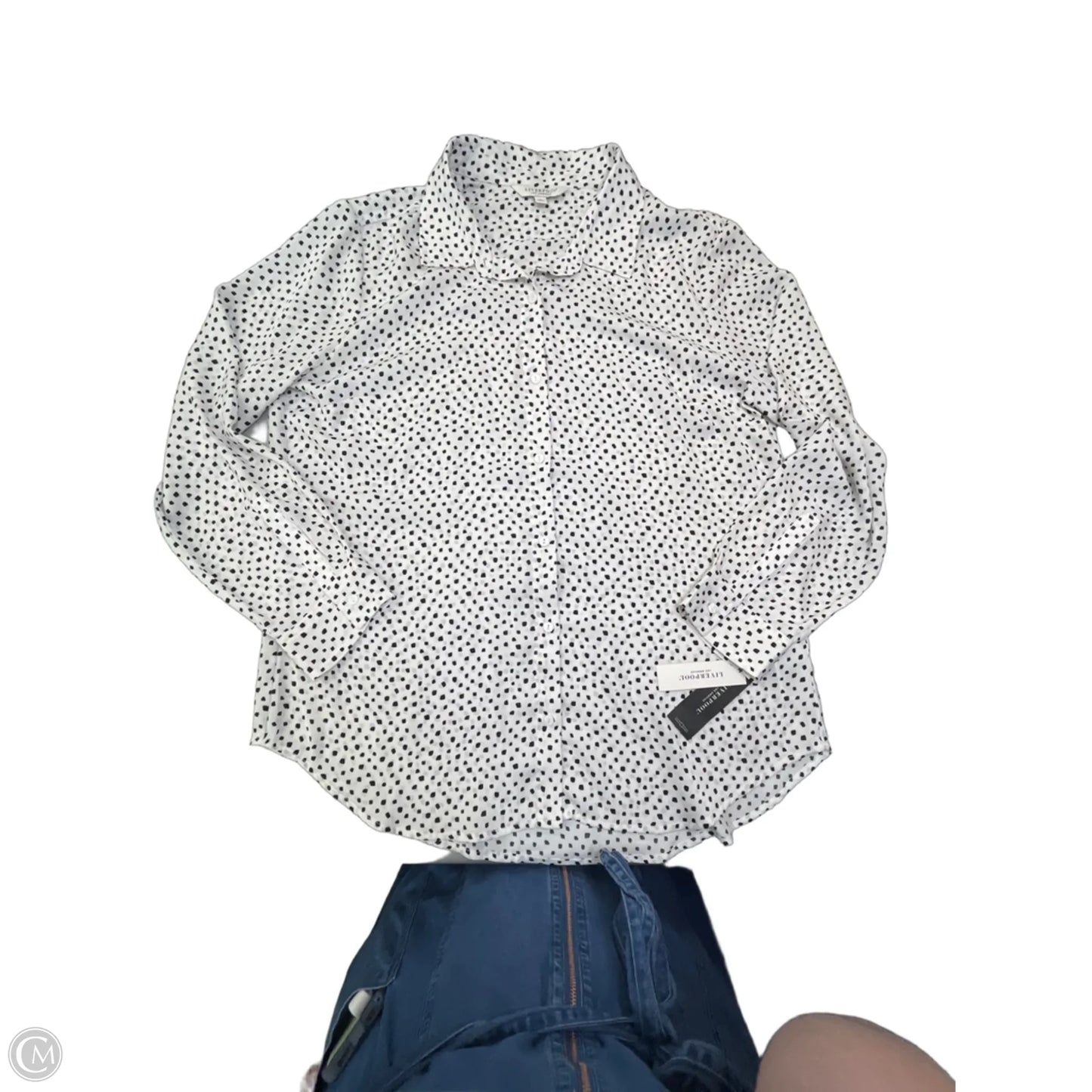 Blouse Long Sleeve By Liverpool In White, Size: L