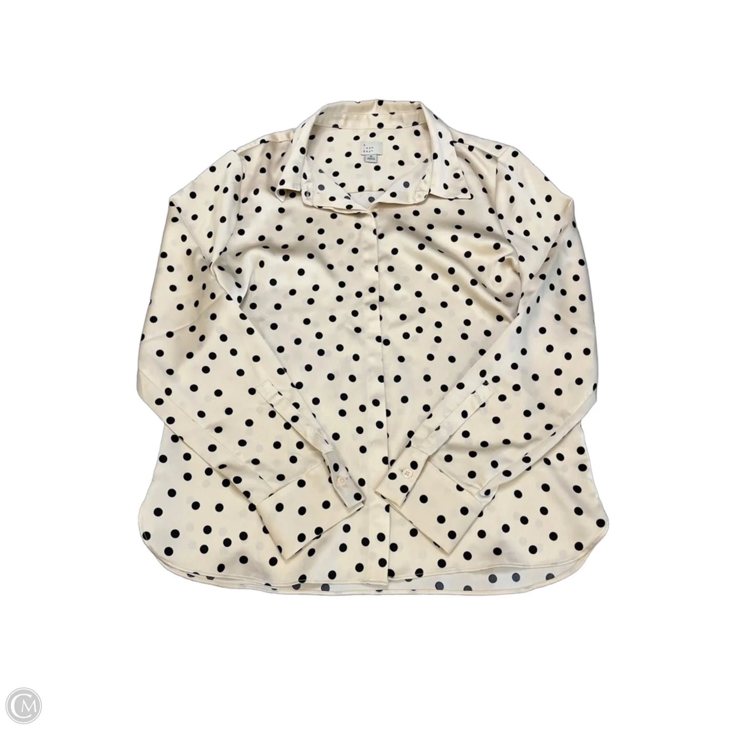 Blouse Long Sleeve By A New Day In Polkadot Pattern, Size: M