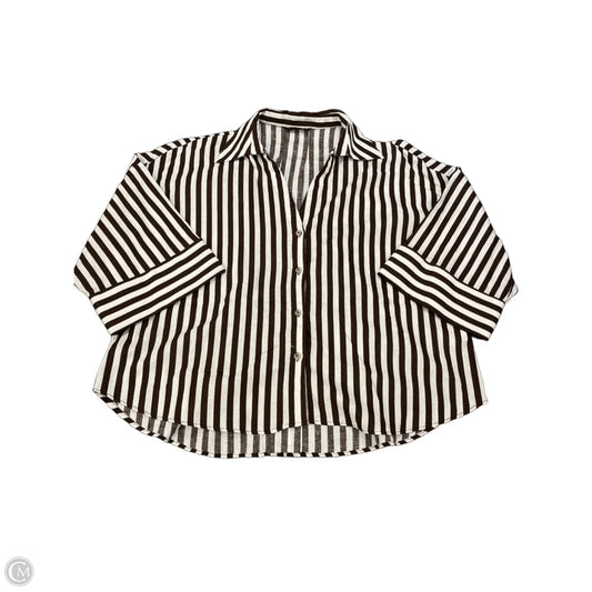 Blouse 3/4 Sleeve By Zara In Brown & White, Size: L