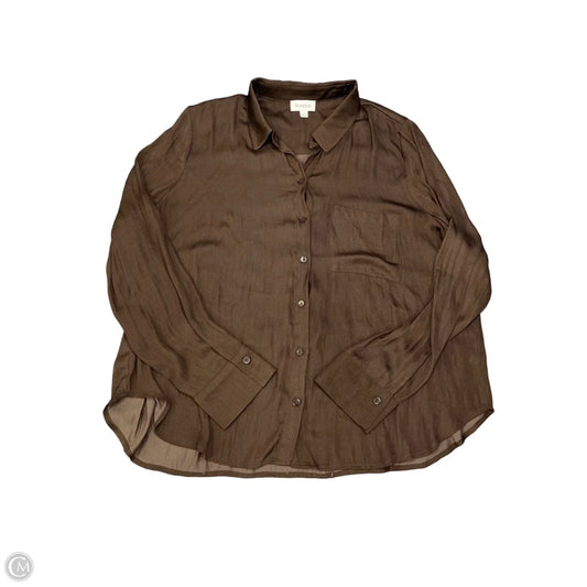 Blouse Long Sleeve By Evereve In Brown, Size: L