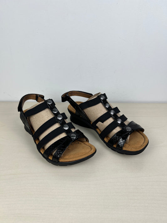 Black Sandals Heels Wedge Comfortiva, Size 6.5