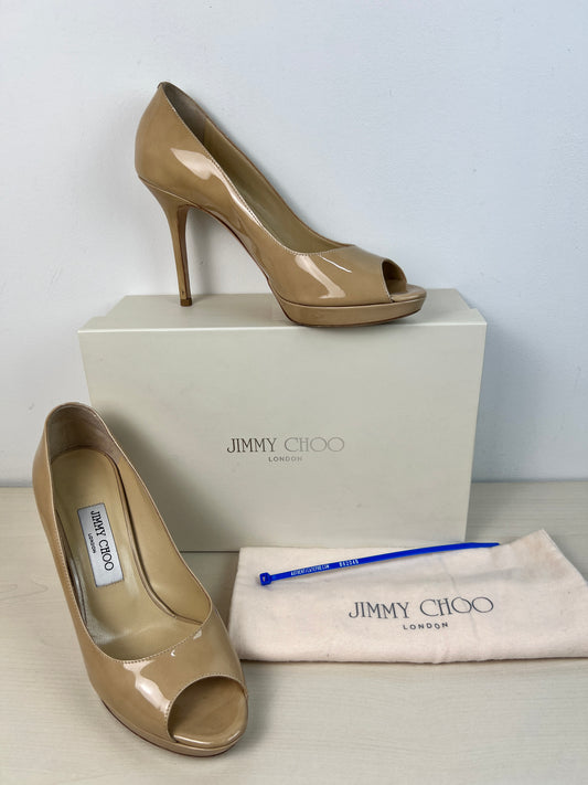 Sandals Heels Stiletto By Jimmy Choo In Tan, Size: 7.5