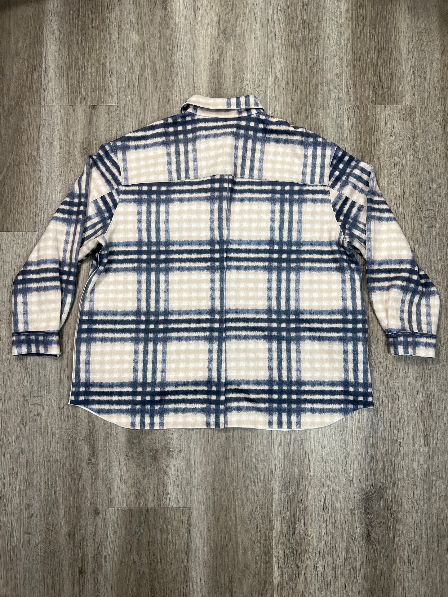 Jacket Shirt By Workshop In Blue & Cream, Size: L