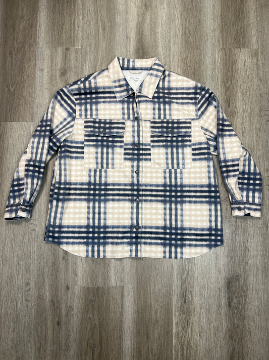 Jacket Shirt By Workshop In Blue & Cream, Size: L