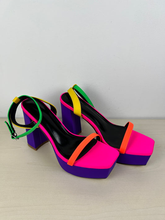 Multi-colored Sandals Heels Block Clothes Mentor, Size 11