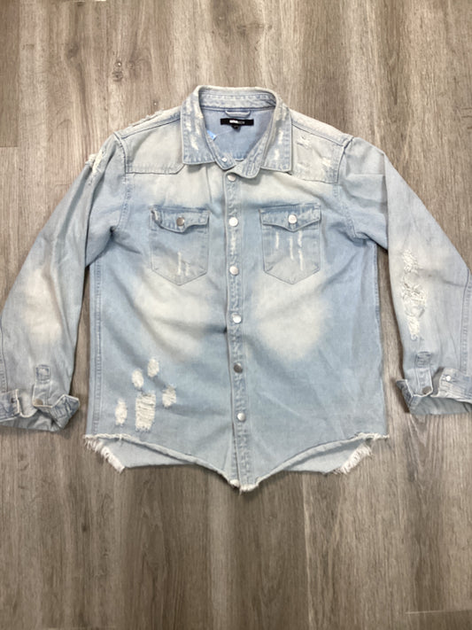 Jacket Denim By Fashion Nova In Blue Denim, Size: L