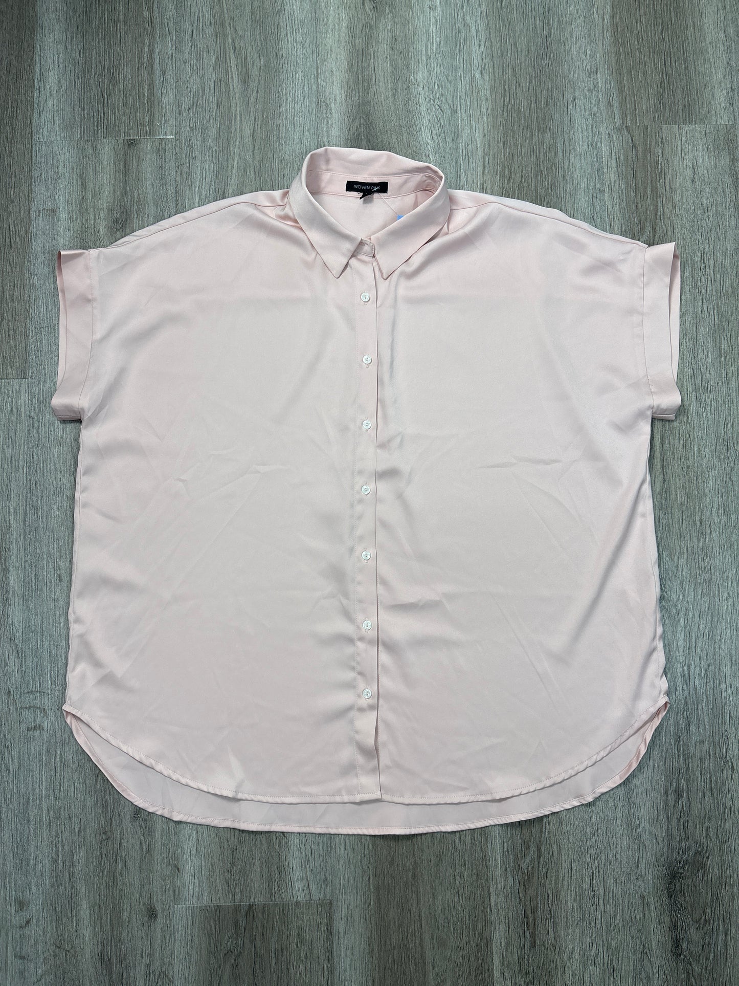 Blouse Short Sleeve By Woven Pink In Pink, Size: L