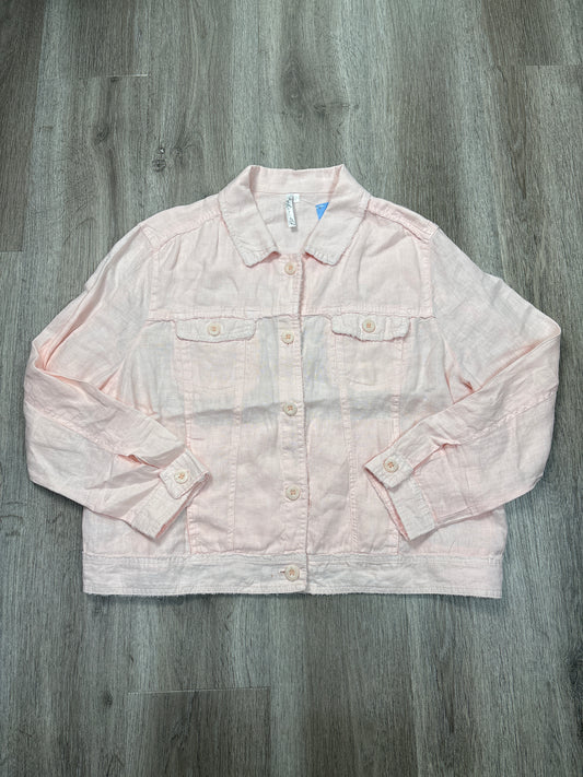 Jacket Shirt By Clothes Mentor In Pink, Size: L