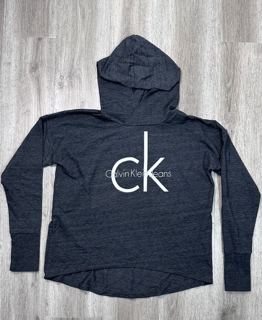 Sweatshirt Hoodie By Calvin Klein In Grey, Size: S