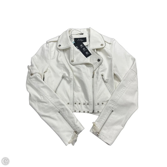 Jacket Moto By Clothes Mentor In White, Size: M