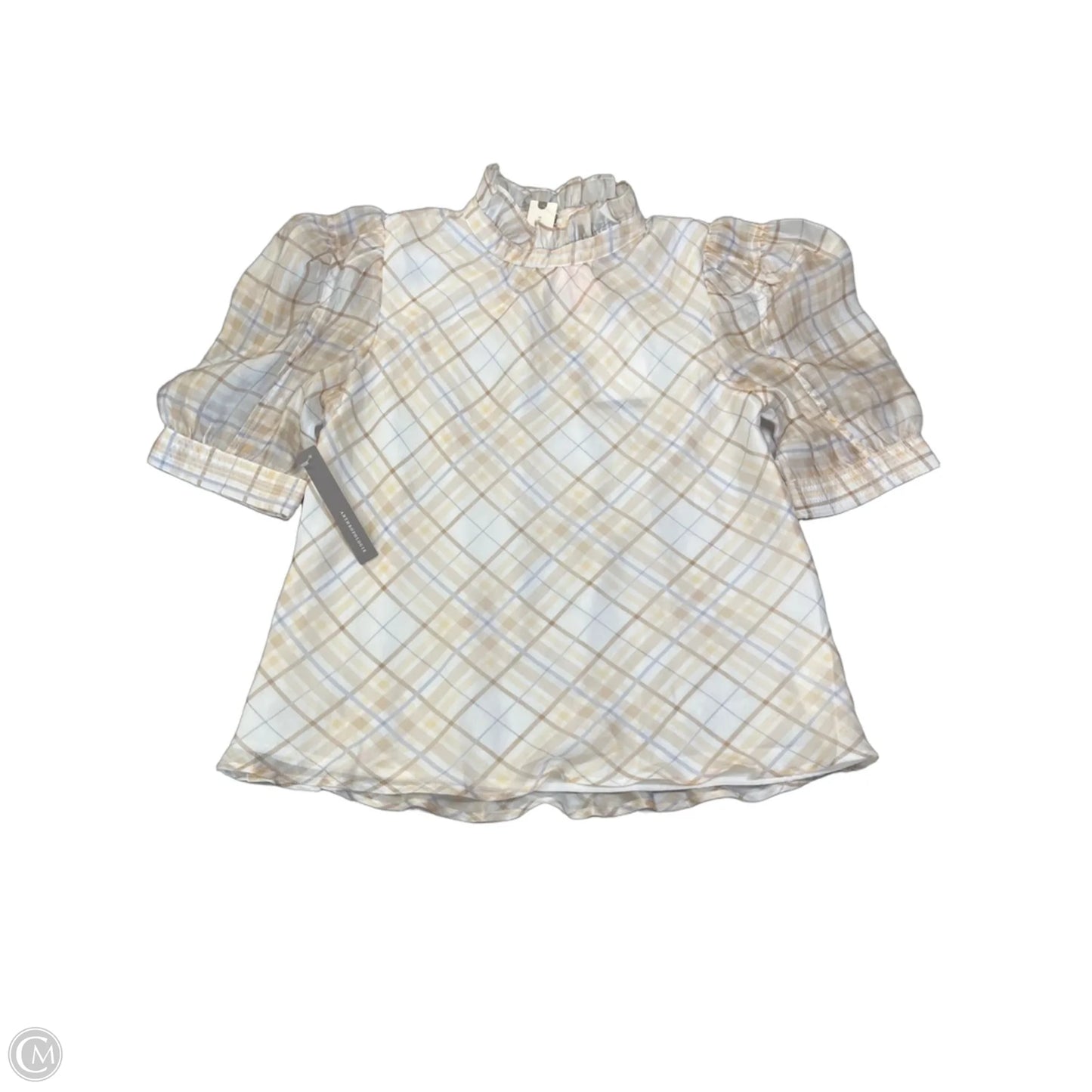 Blouse Short Sleeve By En Saison In Plaid Pattern, Size: S