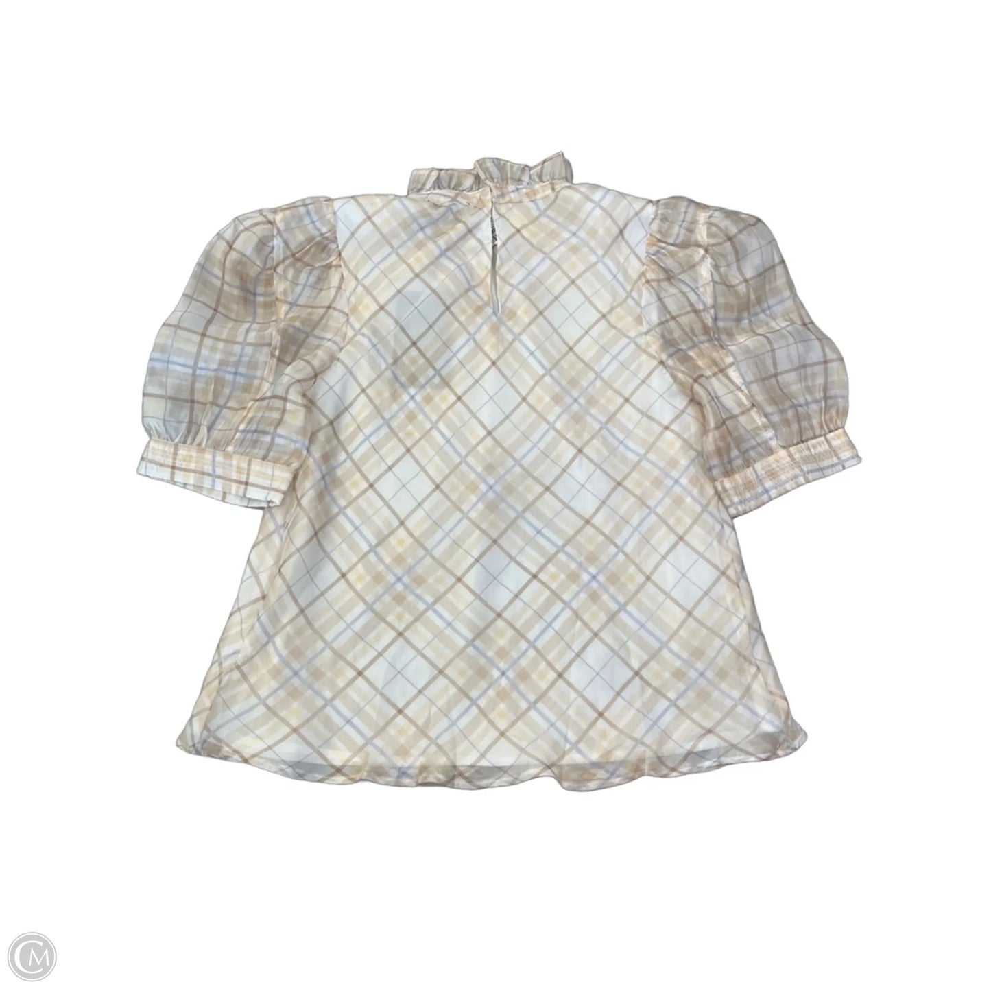 Blouse Short Sleeve By En Saison In Plaid Pattern, Size: S