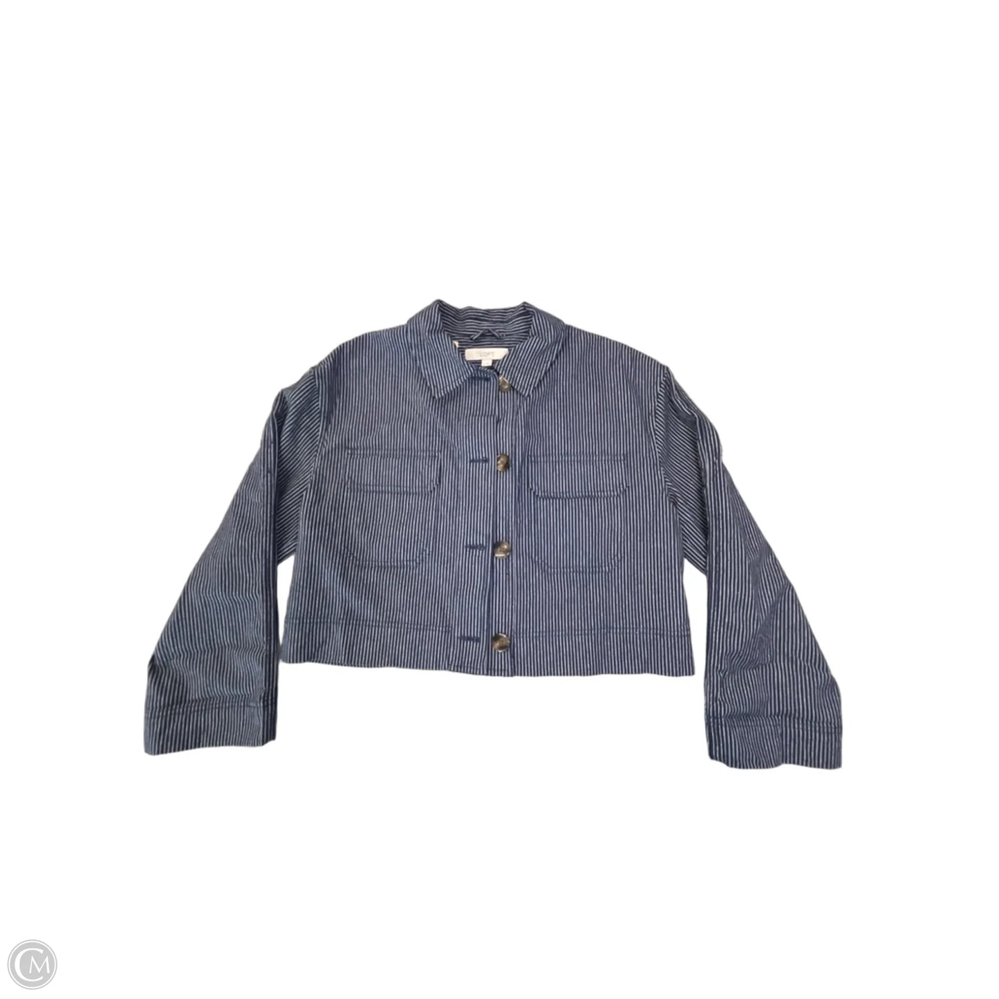 Jacket Denim By Loft In Striped Pattern, Size: M