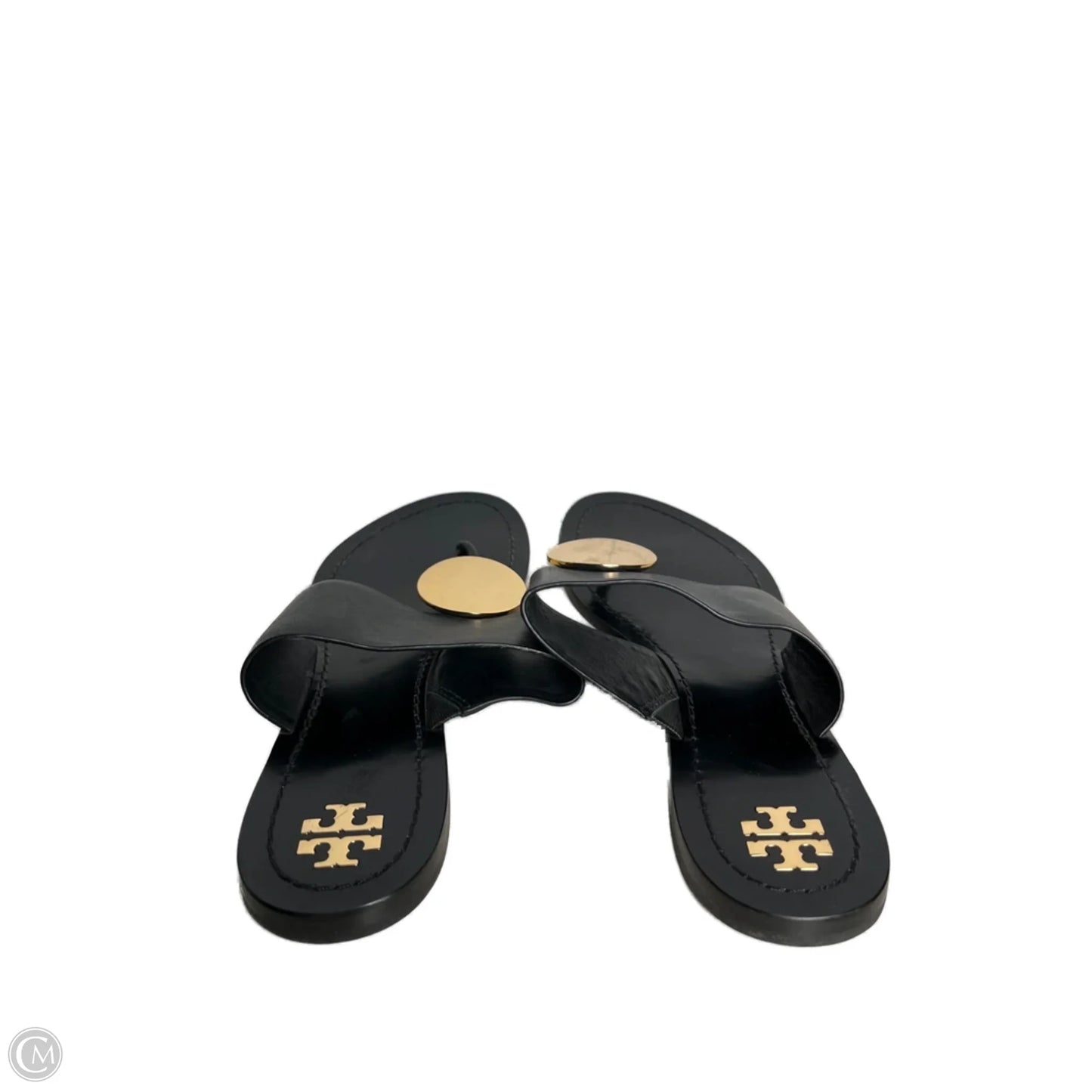 Sandals Designer By Tory Burch In Black & Gold, Size: 10