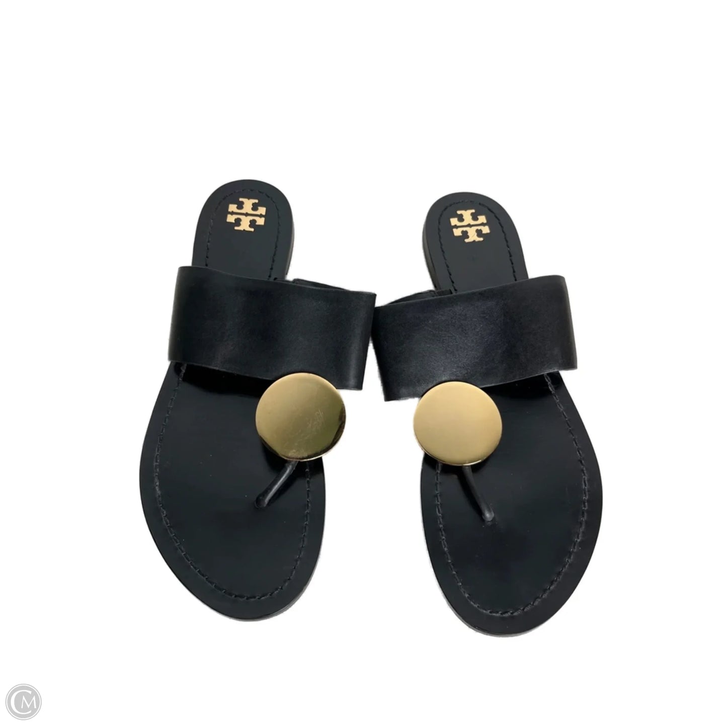 Sandals Designer By Tory Burch In Black & Gold, Size: 10