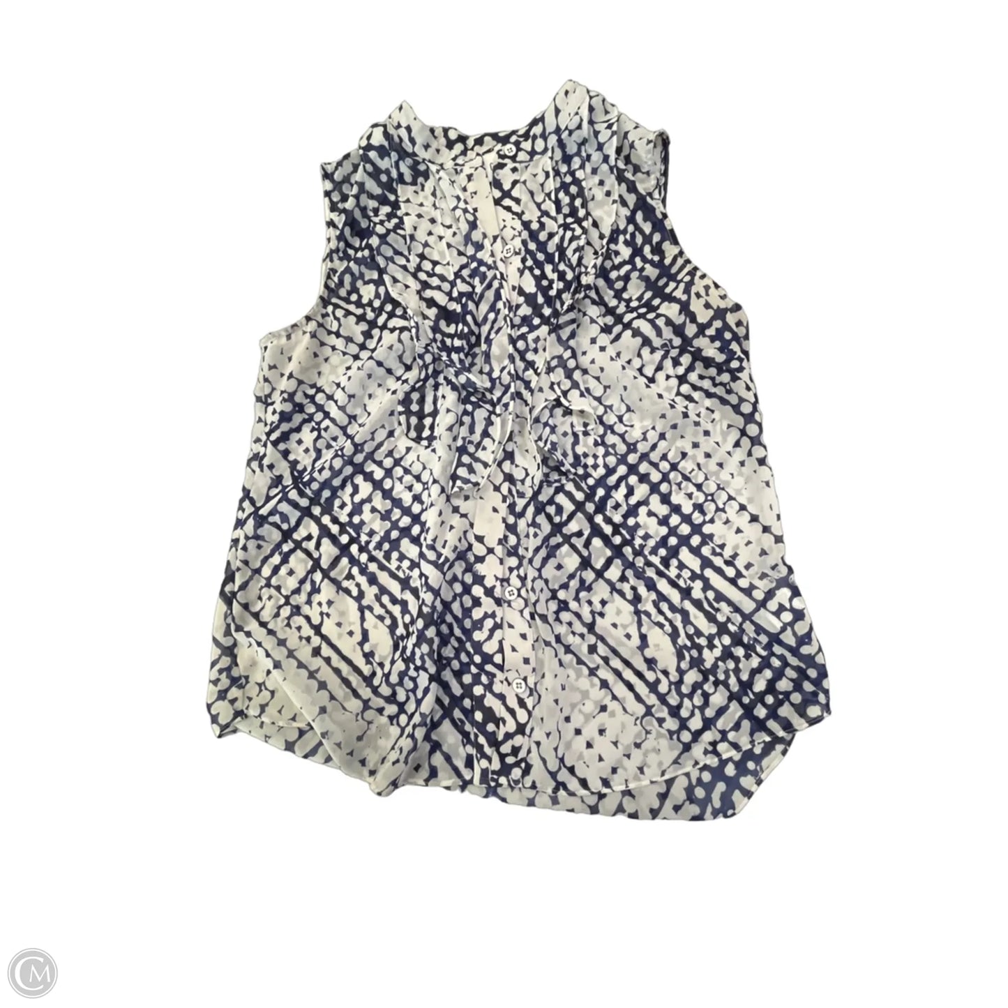 Blouse Sleeveless By Cabi In Blue & Cream, Size: M