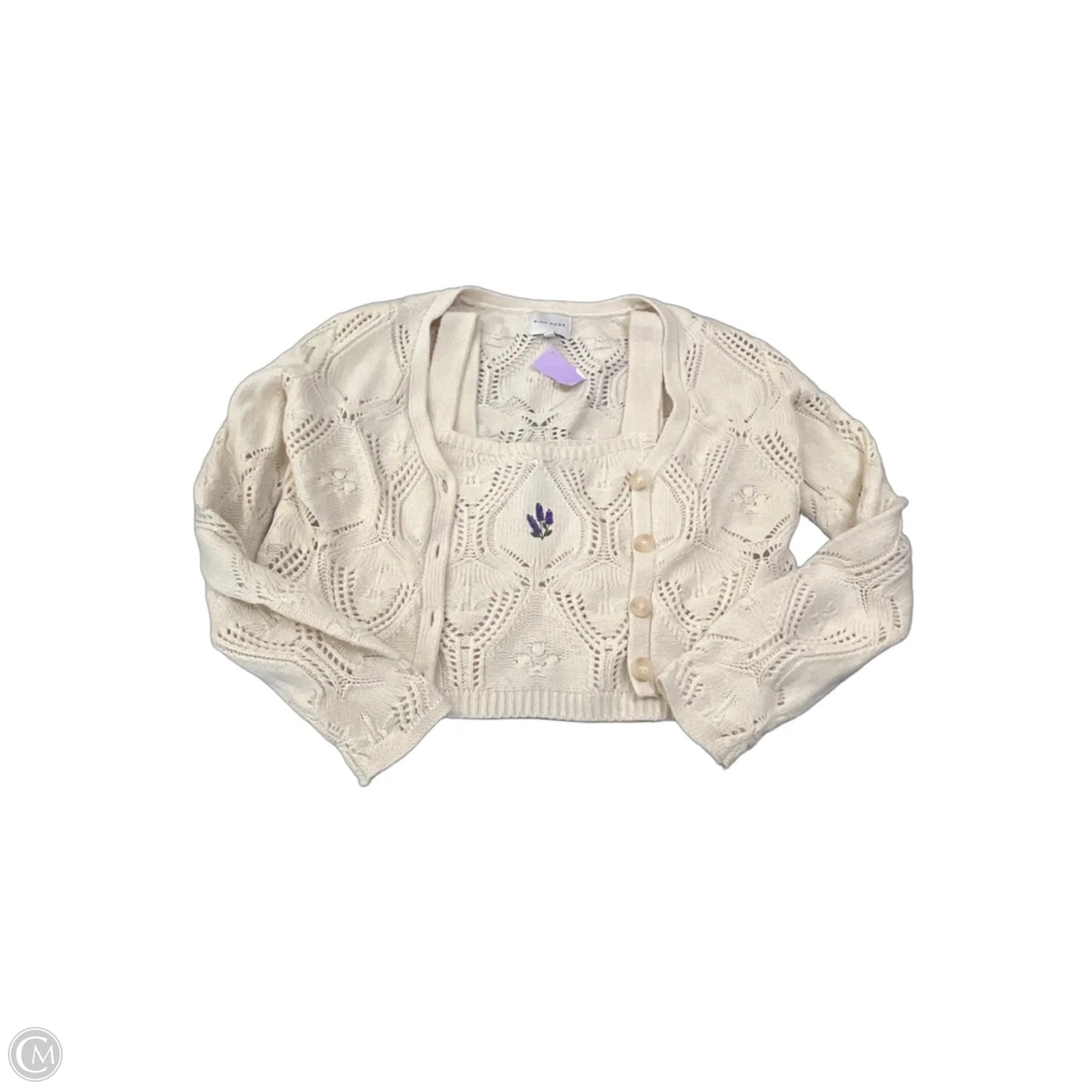 Top 2pc Long Sleeve By Pink Rose In Cream, Size: L