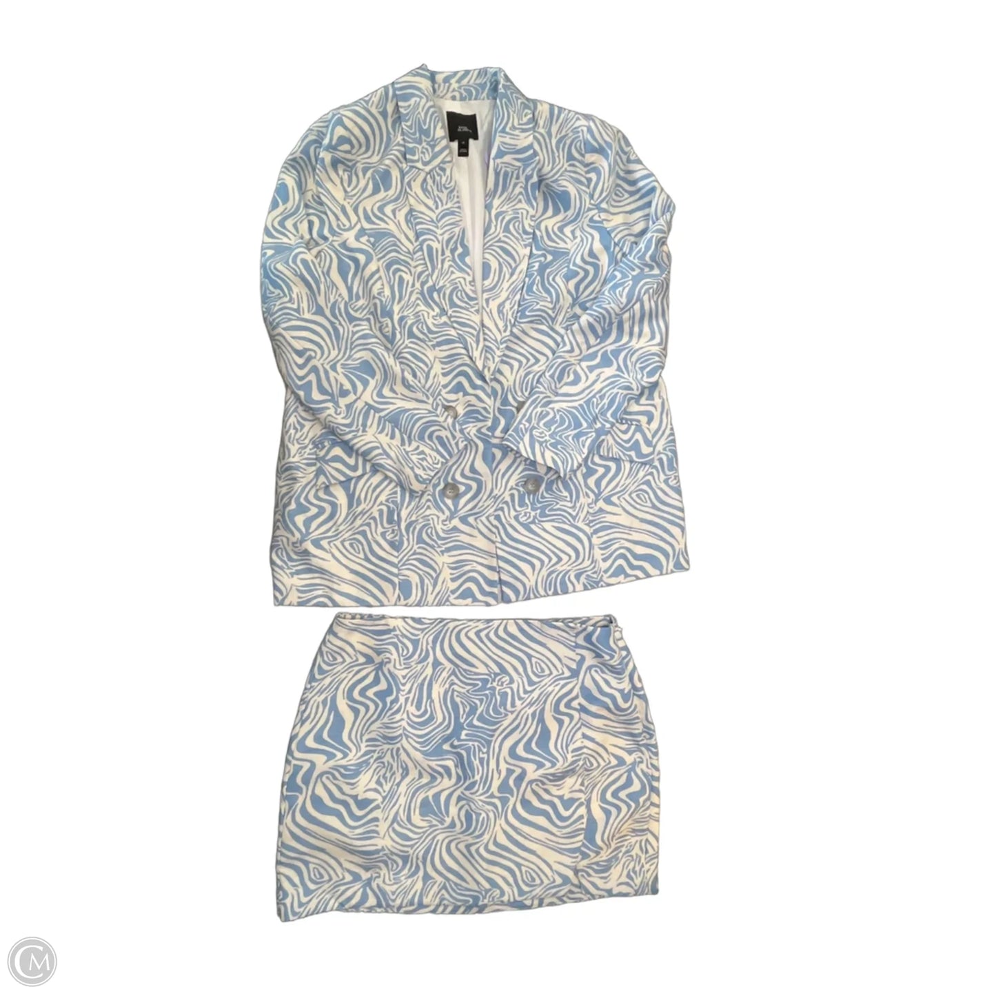 Skirt Suit 2pc By River Island In Blue & Cream, Size: Xl