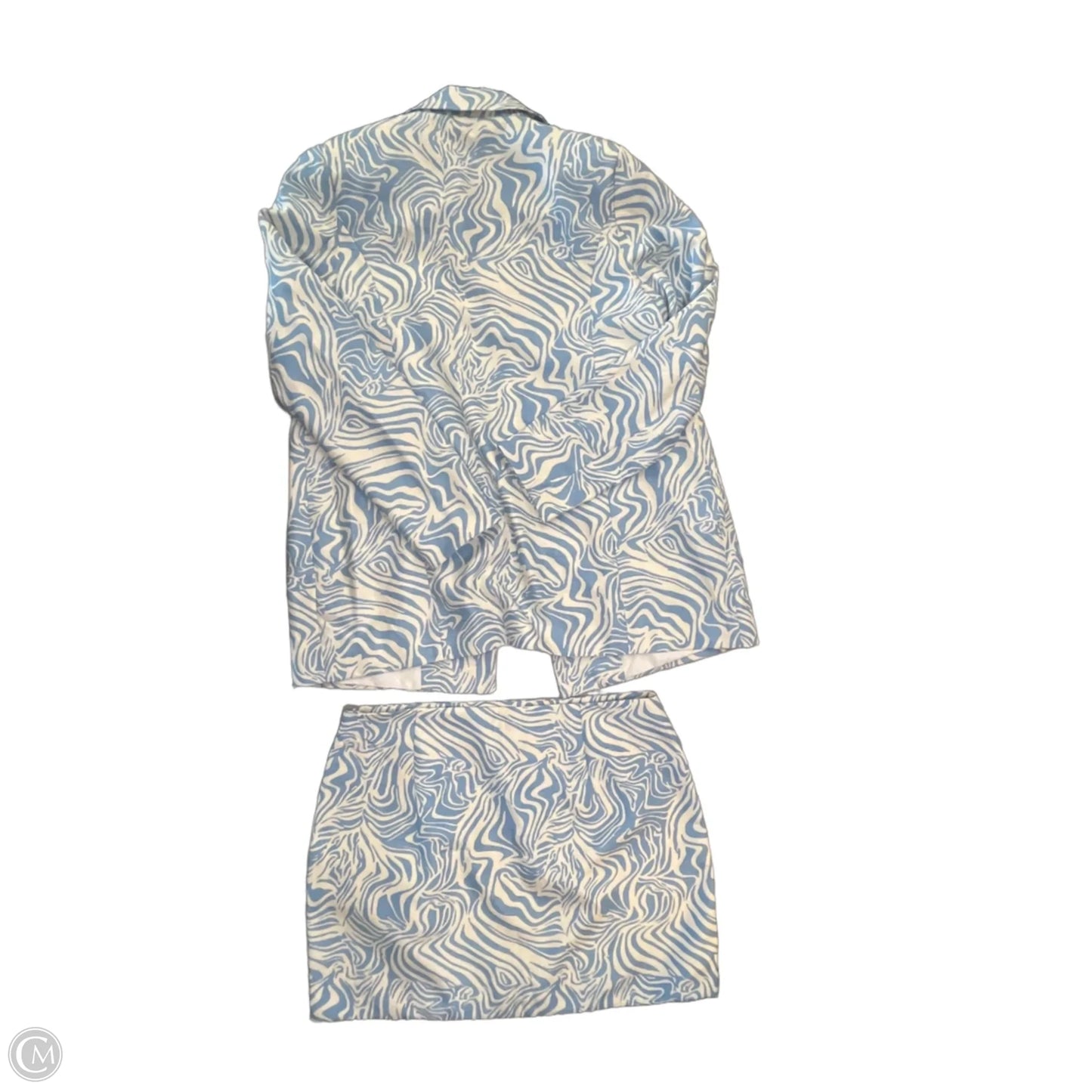 Skirt Suit 2pc By River Island In Blue & Cream, Size: Xl