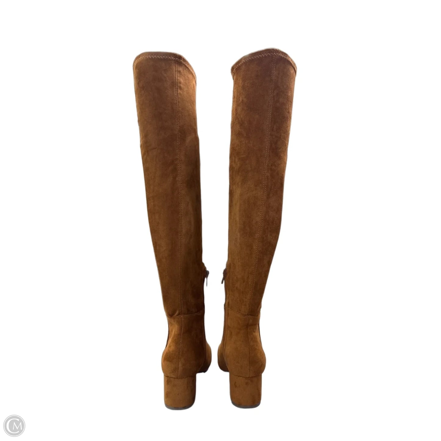 Boots Knee Heels By Clothes Mentor In Brown, Size: 5.5