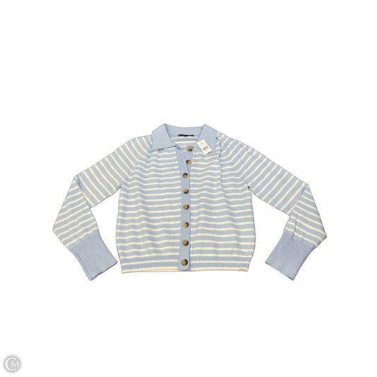Top Long Sleeve By Ann Taylor In Blue & Cream, Size: M