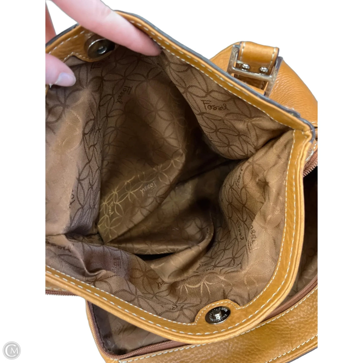 Handbag Leather By Fossil, Size: Medium